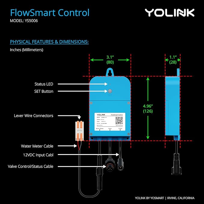 NSF Certified Pulse Meter + Shutoff Valve Kit, 3/4", FlowSmart Controller YS5006 Reads Meter Pulses, Real-Time Usage & Leak Detection, Auto Shutoff (D2D Offline), LoRa Long Range, Hub Included