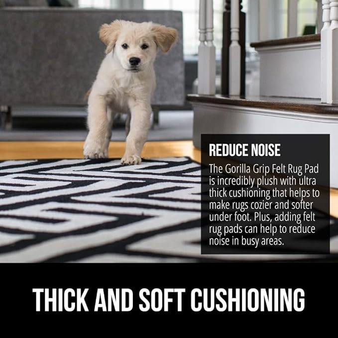 GORILLA GRIP Felt and Natural Rubber Stay in Place Slip Resistant Rug Pad, 1/8in Thick, 5x7 FT Protective Padding Under Area Rugs, Cushioned Gripper Pads, Carpet Runners, Hardwood Floors Protection