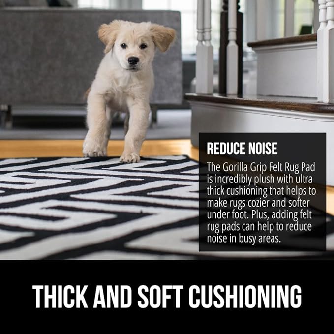 GORILLA GRIP Felt and Natural Rubber Stay in Place Slip Resistant Rug Pad, 1/8in Thick, 9x12 FT Protective Padding Under Area Rugs, Cushioned Gripper Pads, Carpet Runners, Hardwood Floors Protection