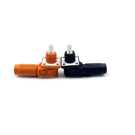 70A Battery Energy Storage Connector, 10mm² High Current Connectors IP67 Waterproof Stud Wiring Power Adapter Quick Plug Terminal Right Angle Plug and Socket (1000V Black+Orange)