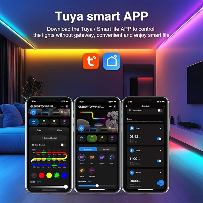 Sogledwow WiFi Tuya SPI Digital Pixel LED Strip Light Controller Smart Life App Control Over 40 Dynamic Lighting Easy to Setup for WS2811 TM1814B TM1934A SK6812 WS2801 WS2805 UCS2904B