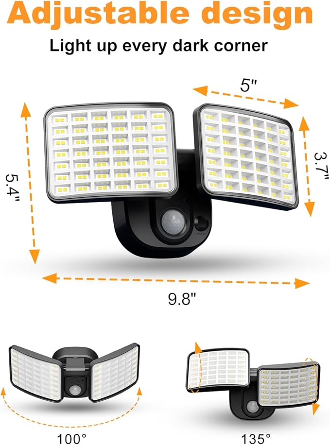 Rechargeable Battery Motion Light, 2500LM & 4000LM Dual Modes Motion Sensor Security Lights, USB Charging Wireless Flood Light Battery Powered, LED Outdoor Lights for Garage,Yard,Porch,Shed(2 Packs)