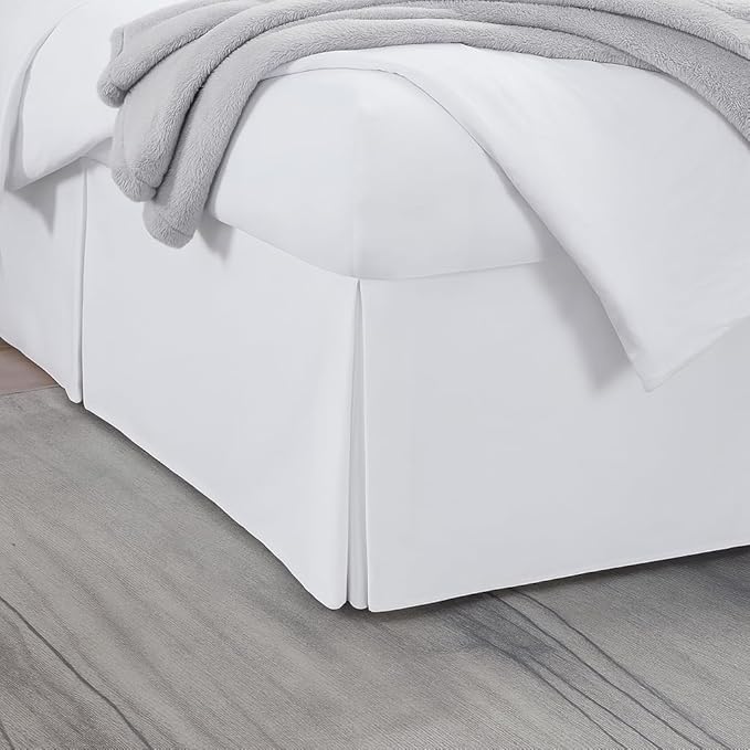 Luxury Pleated Bed Skirt, 16 Inch Tailored Drop Bed Skirt, Soft Double Brushed Premium Microfiber Bed Skirt, Easy Fit Bed Skirt, Fade & Wrinkle Resistant, Box Pleated Full Size Bedskirts - White