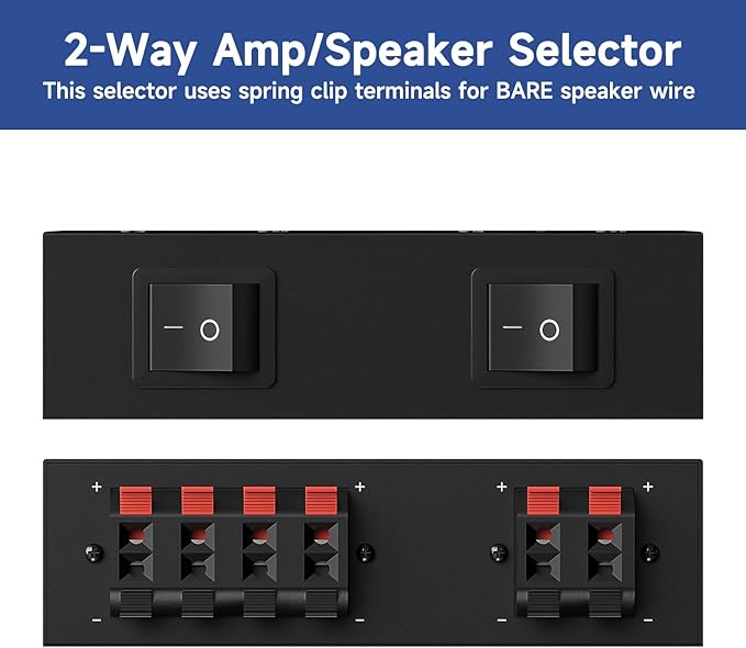 Y.D.F 2-Channel（1 in 2 Out） Speaker Selector Switcher Box with Terminal Claps 150W RMS per Channel High-Fidelity Audio Transmission