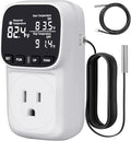 COMYAN Temperature Controlled Outlet with 16.4ft & 6.5ft 2 Probes, Reptile Thermostat 15A 1800W Digital Thermostat, Heating Cooling Timer with Cyclic Timing/Countdown, -40℉~210℉ for Reptile Incubator