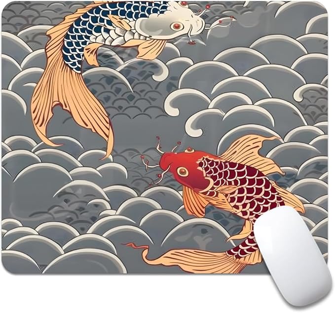 Koi Fish Japanese Tattoo Square Mouse pad, Texture, Waterproof, Anti Slip Rubber Base, Computer Mouse pad, Laptop Mouse pad