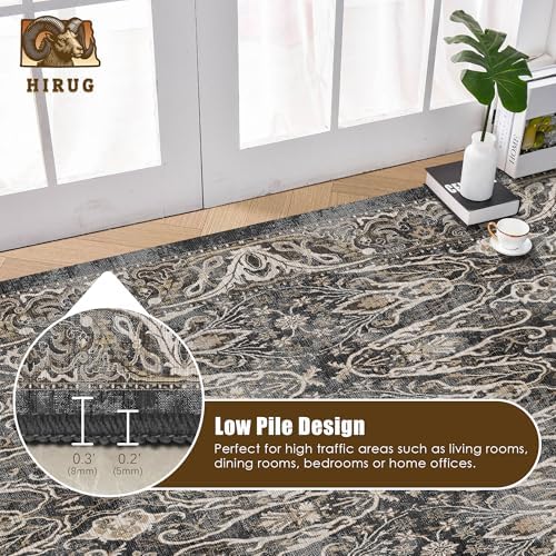 Washable Area Rug 4' x 6' Vintage Traditional Persian Mat - Foldable Distressed Non-Slip Machine Washable Carpet for Living Room Bedroom Kitchen Home Decor - Ebony and Taupe - Image 5