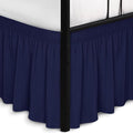 Biscaynebay Wrap Around Bed Skirts with Split Corners for Queen Beds 17" Drop, Navy Elastic Dust Ruffles Easy Fit Wrinkle & Fade Resistant Silky Luxurious Fabric Solid Machine Washable
