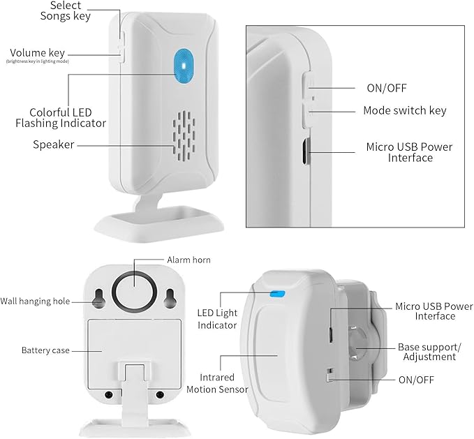 KCMYTONER Wireless Motion Sensor Door Chime, Entry Alert Chime for Business, Door Alarm,112LB Loud, Adjustable Volume and light brightness, for Home, Warehouse, Villa Security(3Sensors& 2Receiver)