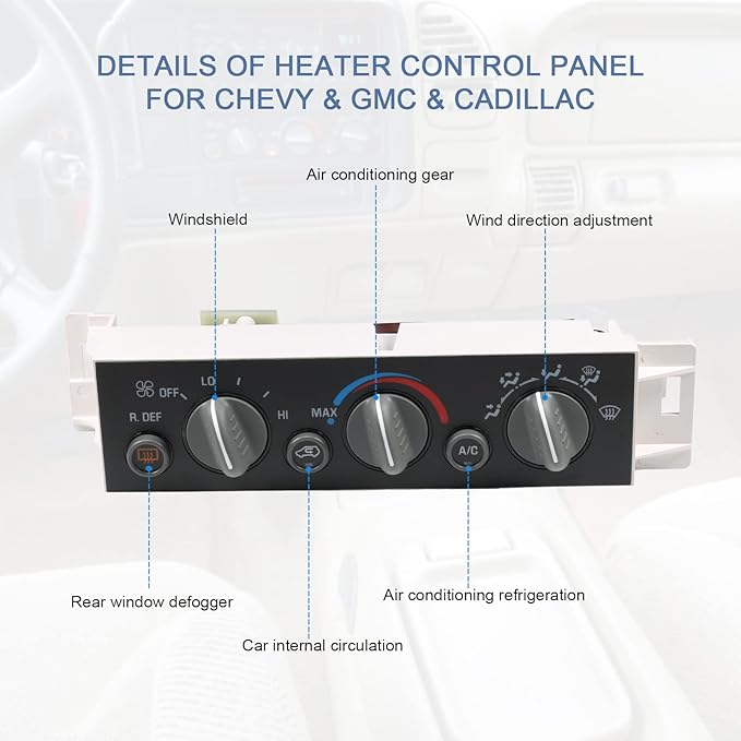 DICMIC A/C Heater Control Panel Climate Control Module with Rear Window Defogger Switch for 1996-2000 Chevrolet C1500 C2500 Tahoe GMC Yukon Cadillac Escalade Replace# 599-006, 15-72547