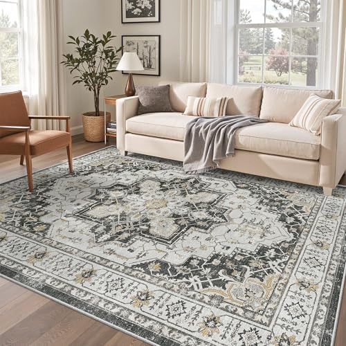 Madane 6x9 Area Rugs for Living Room, Soft Vintage Washable Rug, Black by Madane