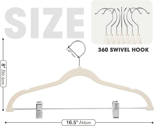 36-Pack Beige Velvet Hangers with Clips Adjustable,Adult Hangers,Heavy-Duty,Felt,Non-Slip,Space Saving,Slim Outfit Hanger for Pants, Skirts, Suits,Coats, Dresses ect.