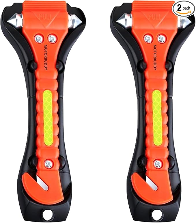 MOTORBUDDY 2-Pack Car Safety Hammer Seatbelt Cutter, Auto Emergency Escape Hammer with Window Glass Breaker and Seat Belt Cutter, Escape Tool for Car Accidents