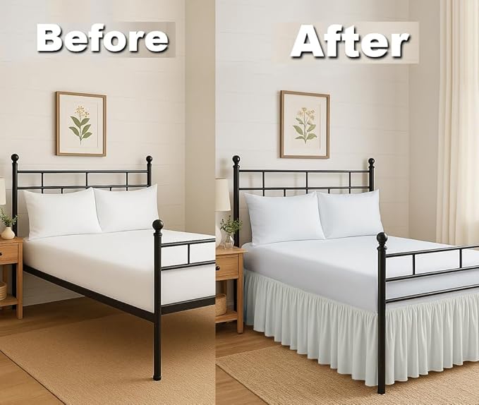Ruffled Bed Skirt Split Corners with Platform, Tailored Fit Hotel Quality Wrinkle Free Ultra-Soft Microfiber Dust Ruffle, Upto 12 Inch Drop, Twin, Ivory