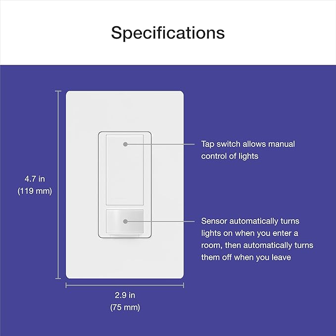 Lutron Maestro Motion Sensor Light Switch Indoor for Bathroom, Garage, Laundry Room, Closet, Occupancy Sensor Light Switch, Single-Pole, No Neutral, MS-OPS5M-WH