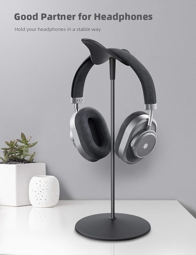 Lamicall Headphone Stand, Desktop Headset Holder - Desk Earphone Stand, for All Headsets Such as Airpods Max, HyperX Gaming Headphones, Beats/Sennheiser Music Headphones - Black