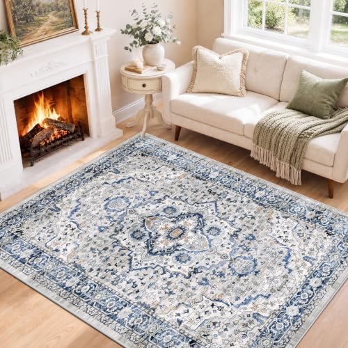 SameBed 5x7 Area Rug Living Room, Vintage Washable Carpet Light Blue by SameBed