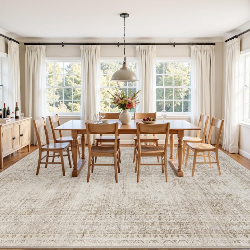 Area Rugs 9x12 Living Room: Bedroom Neutral Washable Carpet Brown - Image 3