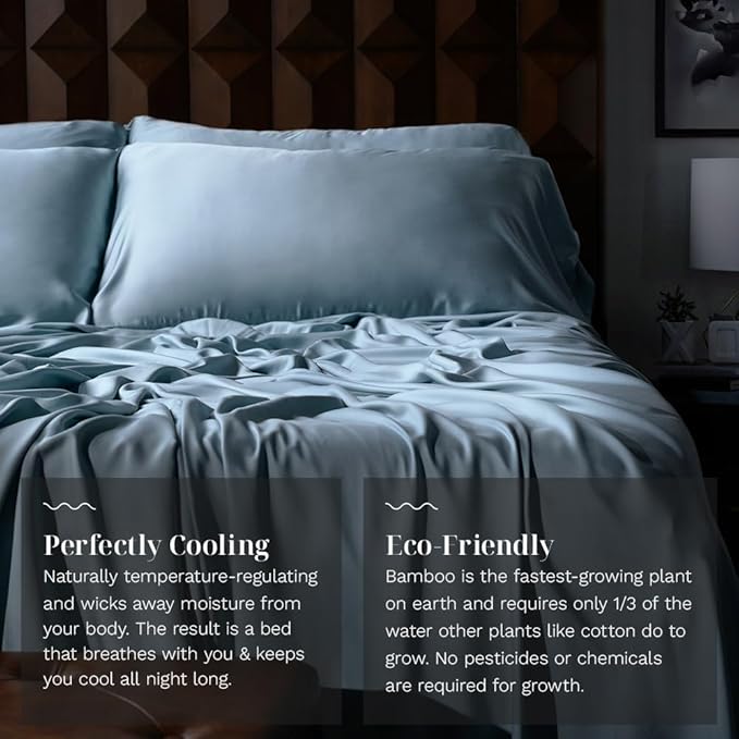 LUXOME Luxury Sheet Set | 100% Rayon (Viscose) from Bamboo | Split King - Surf | Deep Pockets | 5-Piece Set (2 Fitted, Flat, 2 Pillowcases)