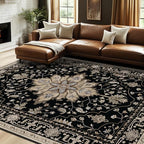 RELEANY Washable Area Rug, 7'x10', Black/Neutral by RELEANY