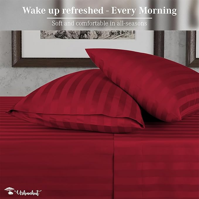 URBANHUT 800 Thread Count 100% Cotton Damask Full Size Sheets, 4 Piece Striped Full Size Bedsheets, Luxury Hotel Sheets Sateen Weave - Better Than Egyptian, 16" Elasticized Deep Pocket- Burgundy