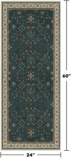 Dark Green 2x5 Kitchen Rug - Modern Vintage Boho Eclectic Floral Pastel, Washable Low Pile Non-Slip Small Runner Rugs for Entryway Door Mat Indoor Entrance, Bedroom, Hallway - Image 2
