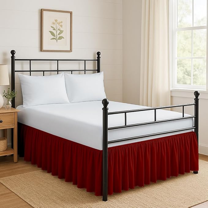 Ruffled Bed Skirt Split Corners with Platform, Tailored Fit Hotel Quality Wrinkle Free Ultra-Soft Microfiber Dust Ruffle, Upto 16 Inch Drop, Queen, Burgundy