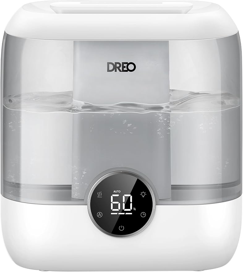 DREO 6L Top Fill Humidifiers for Bedroom, 60H Runtime 28 dB Quiet Supersized Cool Mist Air Humidifiers for Large Room, Baby Nursery, Plant, Indoor, Night Light, Easy to Clean, Precise Humidity Control