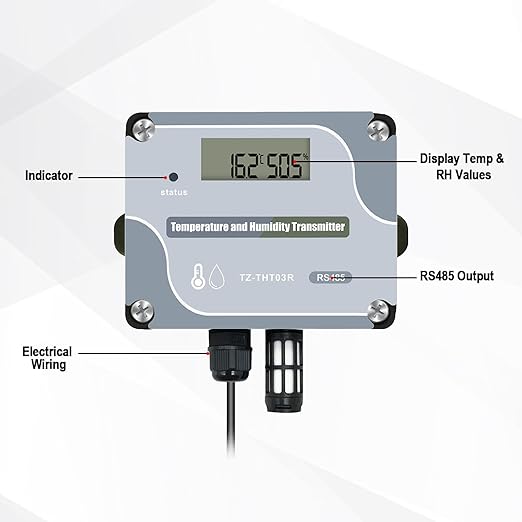Tzone RS485 Temperature Humidity Sensor Modbus RTU Temp Sensor Digital Industrial Temp and Humidity Transmitter Wall Mounted,-40℉ to 257℉ Temperature Probe Analog Moisture Monitor Greenhouse Grow Tent