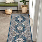 2x5 Washable Hallway Runner Rug: Indoor Farmhouse Entryway Kitchen Rugs Oriental Thin Non-Slip Water Resisitant Carpet for Bathroom Laudry Ultra Soft Floor Mat for Living Room Bedroom(2X5,Blue) - Image 2