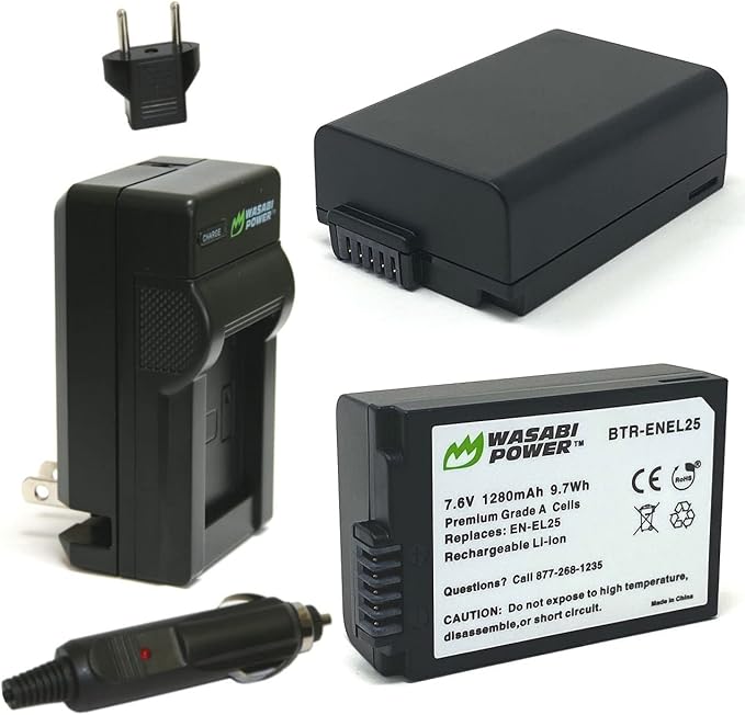 Wasabi Power Battery (2-Pack) and Charger Replacement for Nikon EN-EL25, EN-EL25a, 4241, MH-32 Compatible with Nikon Z30, Z50, Z50 II, Zfc
