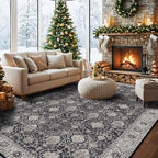 Vintage 10x14 Washable Area Rug: Large Living Room Rugs Indoor Soft Stain Resistant Carpet with Non-Slip Backing for Bedroom Dining Room Farmhouse Low Pile Floor Mat for King Size Bed (10x14 Black) by HYHAOYUNLAI