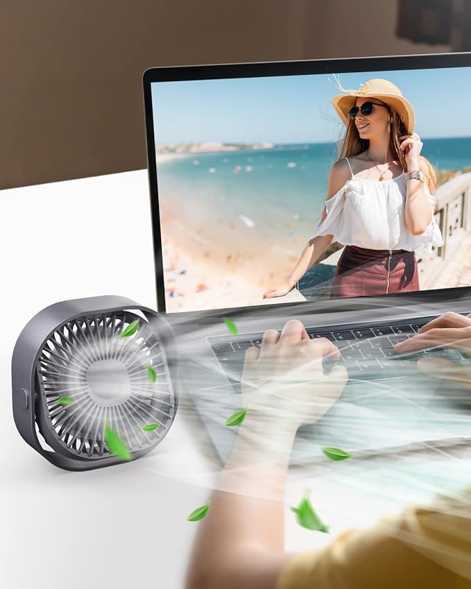 RJVW 4 Inch Small USB Desk Fan, 3-Speed Portable & 360°Rotatable Mini Cooling Fan, USB-Powered Desktop Fan for Home Office Bedroom Dorm Indoor Outdoor Summer Gift
