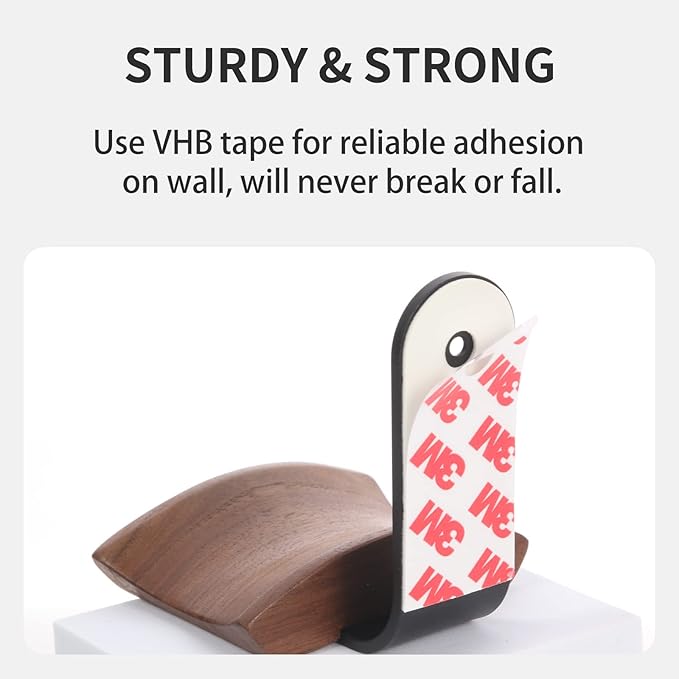 Mt.Jun Beech Wood Headphone Wall Mount Holder, with VHB Adhesive Tape and Screw, Holds 10 lbs (Black & Beech Wood)