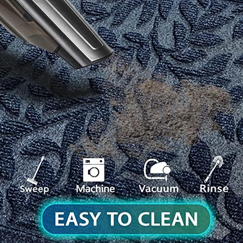 Bulijojo Sturdy Front Entrance Doormats,Durable Heavy Duty Welcome Mat,Thick Absorbent Natural Rubber Non Slip Mat,Easy Clean Entryway Mat Leaves Blue 23"x35" - Image 5