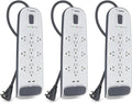 Belkin 12-Outlet USB Power Strip Surge Protector, Flat Plug, 6ft Cord (3,996 Joules), White - Pack of 3