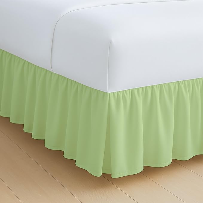Rajlinen Ruffled Bed Skirt Queen, 8 Inch Drop Dust Ruffle with Split Corners, 100% Microfiber Bedskirt with Platform, Three-Sided Coverage Ruffled Gathering Design, Sage