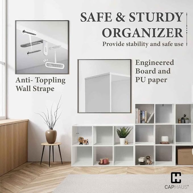CAPHAUS Sturdy Room 11-Inch Cube Storage Organizer Shelf, with Thick Exterior Edge, Storage Shelf Divider w/Back, Bookcase, 8-Cube, White