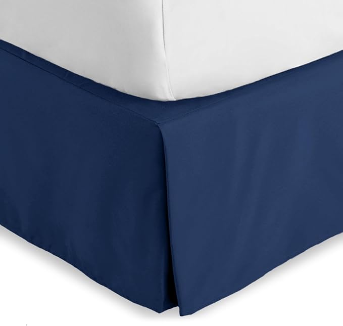 Bare Home California King Bed Skirt - 15-Inch Tailored Drop Easy Fit - Bed Skirt for Cal King Beds - Center & Corner Pleats (Cal King, Dark Blue)