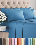 Full 6 Piece Sheet Set - Cooling, Comfy & Breathable - Hotel Luxury Bedding, Includes Fitted Sheet for Women, Men, Kids & Teens - 1 Flat, 1 Fitted Sheet, 4 Pillowcases with Deep Pockets - Denim Blue