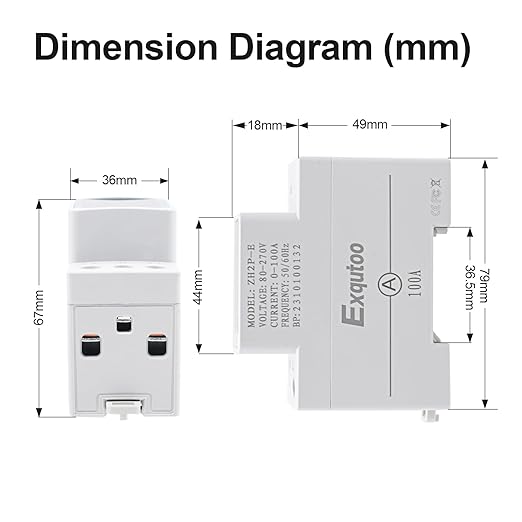 Exqutoo Multi-Function Energy Meter Color Digital Energy Meter - Measurement of AC Volts, Amps, Hertz, Watts, PF and Kilowatt-Hours - GT2P-E, AC 80~270V, 0~100A, 0~25KW, 50/60Hz, Rail-Mounted Meter