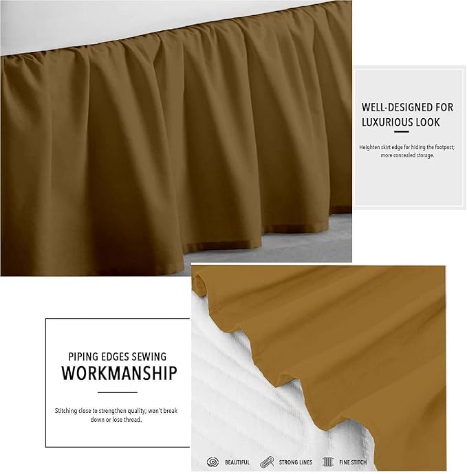 Sleepwell Taupe Solid, Queen Size Ruffled Bed Skirt 18 Inch Drop With Split Corner,100 Percent Pure Egyptian Cotton 400 Thread Count, Wrinkle & Fade Resistant