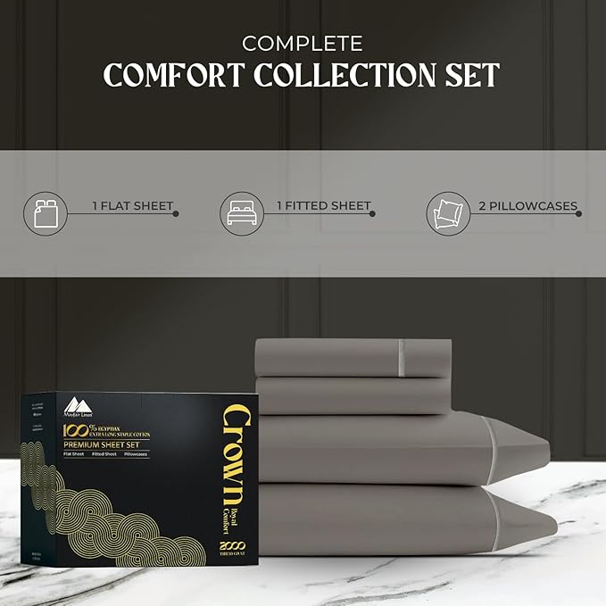 Mayfair Linen 100% Egyptian Cotton California King Sheets Set - 2000 Series Luxury Sheets Cal King Size Bed Set, Soft & Cooling, 17" Extra Deep Pocket Hotel Collection Sheet (4 PC, Dark Grey)
