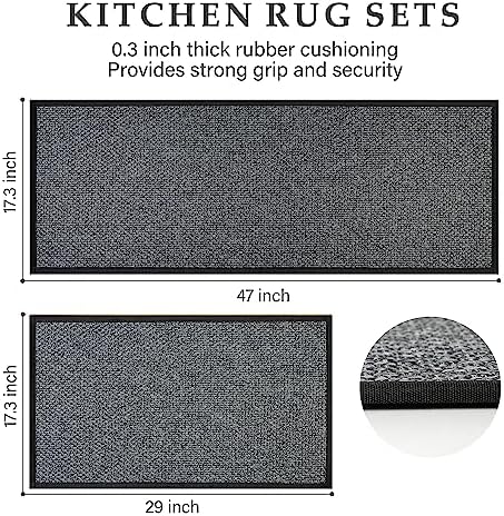 eqivei Kitchen Rugs Non Skid Washable Set of 2 PCS, Absorbent Runner Rugs for Kitchen, Farmhouse Weave Floor Mats in Front of Sink, 17.3"x 47"+17.3"x 29" (Inky) - Image 2