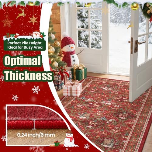 3x6 Christmas Runner Rug for Hallway,Washable Kitchen Rug,Red - Image 6