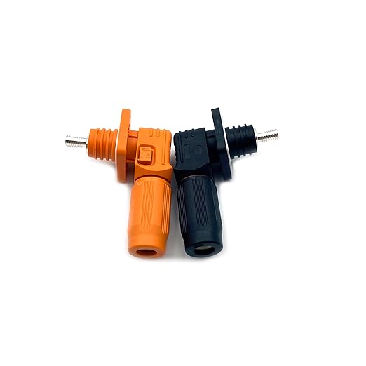 150A Battery Energy Storage Connector, 35mm² High Current Connectors IP67 Waterproof Stud Wiring Power Adapter Quick Plug Terminal Right Angle Plug and Socket (1500V Black+Orange)
