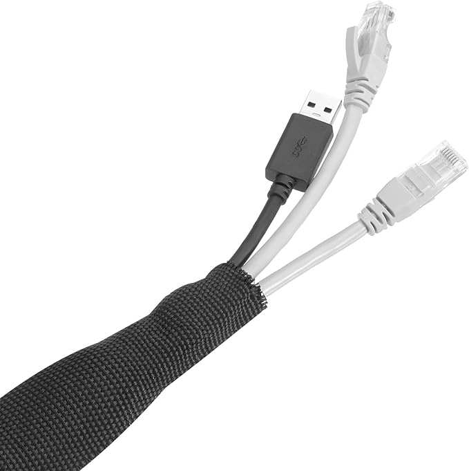 MECCANIXITY Braided Cable Sleeves Heat Shrinkable Fabric Sleeving, 1 9/16" 16ft Black 2:1 Ratio Heat Shrinkable Cord Protector for Harness Cable, Network Cable Protection, Cable Management