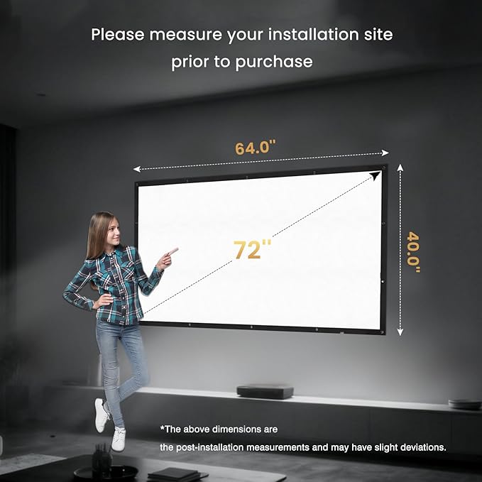 2025 Upgraded Portable Projector Screen - Black Backing, Straight Edges, Foldable, Washable and Wrinkle-Free - for Indoor Home Theater and Outdoor Cinema - 72 inch White 16:9 by IOLIEO