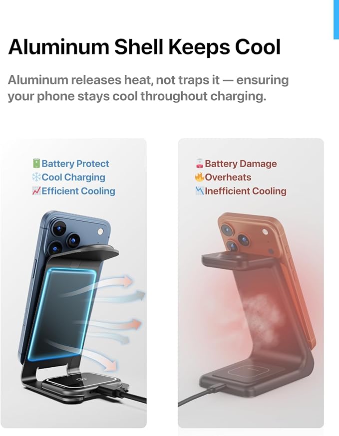 Intoval 3 in 1 Wireless Charging Station for iPhone 17 16 15 14 13 12 11 Pro Max X XS XR, Aluminum Unibody Wireless Charger for Apple Watch 11 10 9 8 7 Ultra SE 3 2, for AirPods 4 Pro 2 3 (Blue)