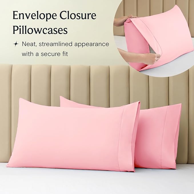 LuxClub 3 PC Twin XL Sheet Set, Deep Pockets Wrinkle Free Cooling Bed Sheets Hotel Bedding for Women, Men, Kids & Teens, Includes 1 Fitted Sheet, 1 Flat Sheet and 1 Pillowcase-Silky Soft Baby Pink